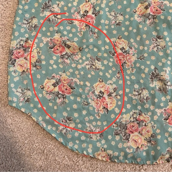 Papaya Blouse Medium Teal Mint Green with Florals Sleeveless - Picture 3 of 8